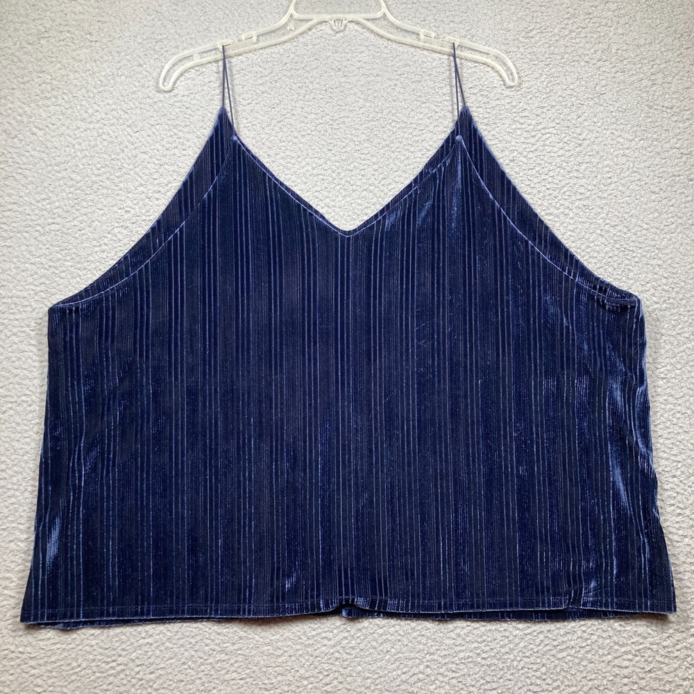 Leith Velvet Tank Top Womens Plus 4X Blue Stripe Spaghetti Strap Whimsigoth‎